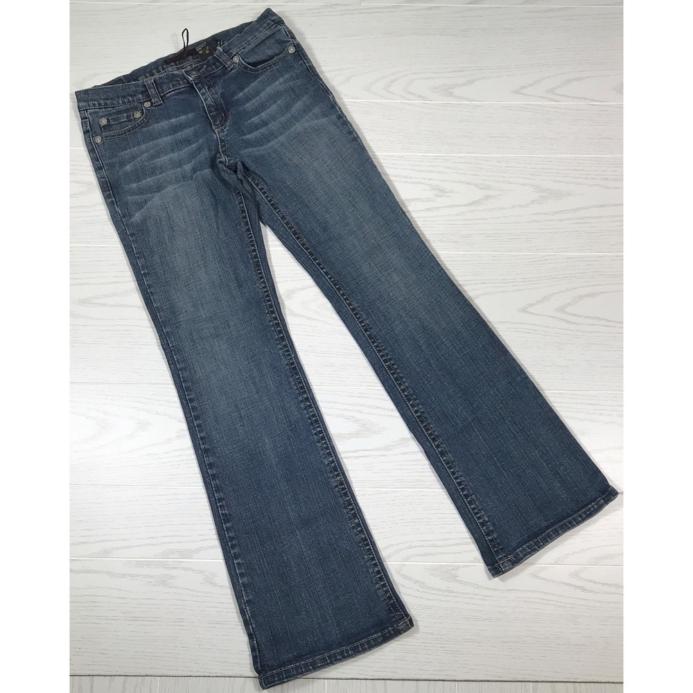 Vintage Y2K Buffalo Bootcut Jeans Women 28 Blue Whiskered Low Rise Retro Club